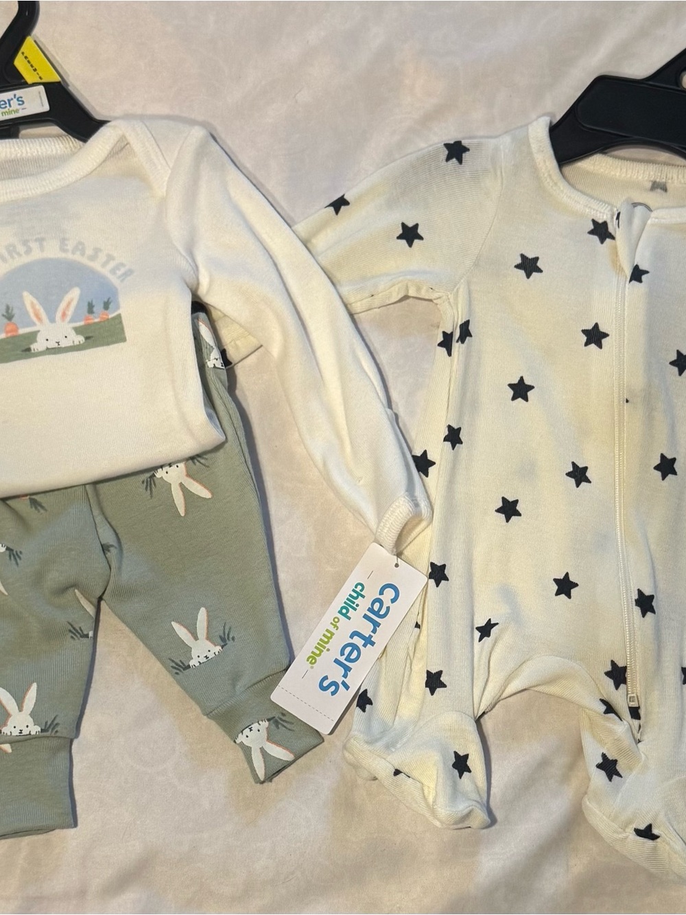 Carter's White Star Zip Footie & Sage Bunny Two-Piece Set